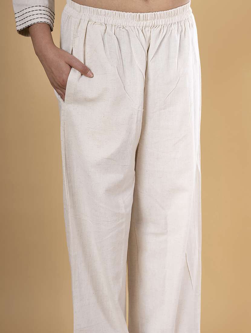 off white cotton blend kurta palazzo  set - 22058353 -  Standard Image - 5