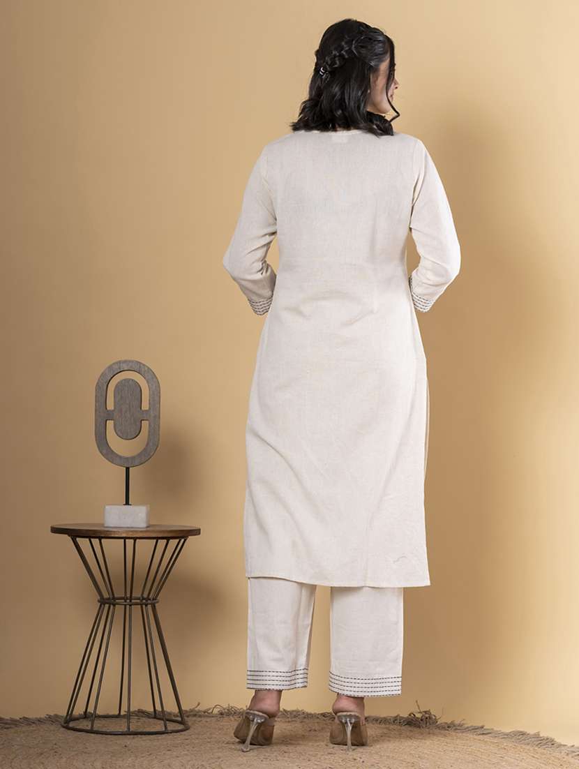 women three quarter sleeve kurta and pant set - 22058355 -  Standard Image - 3