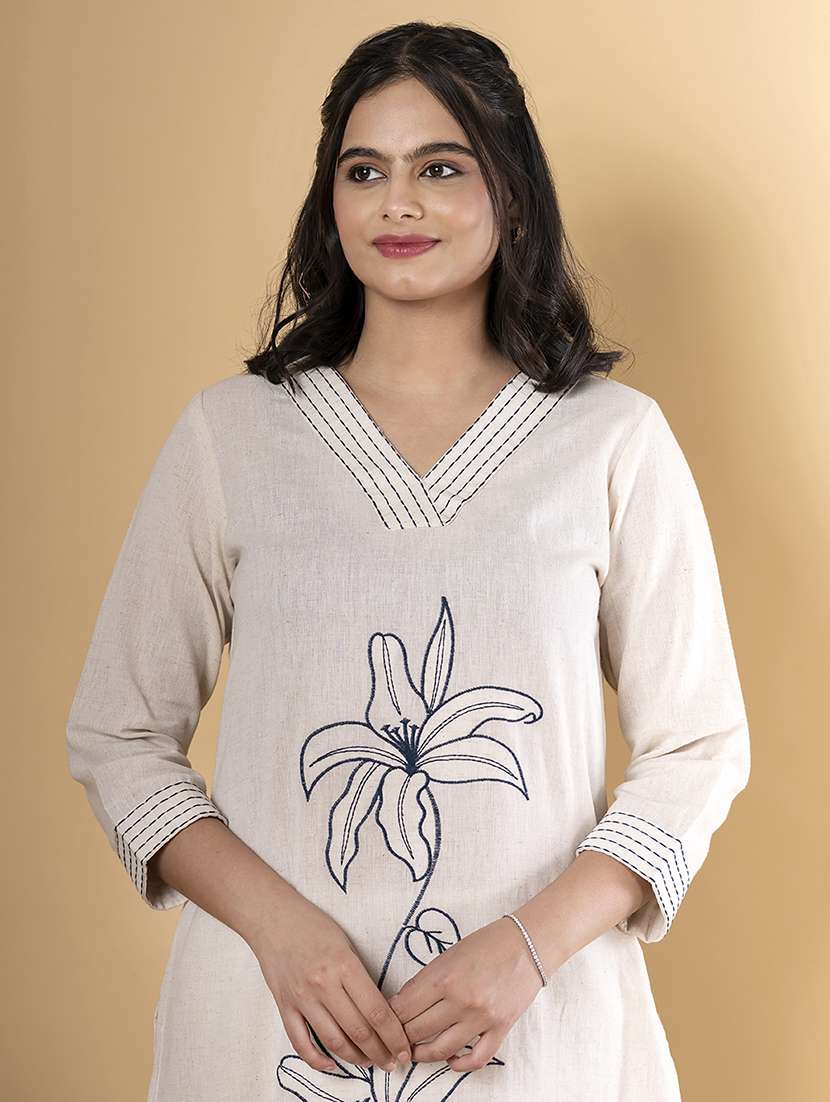 women three quarter sleeve kurta and pant set - 22058355 -  Standard Image - 5