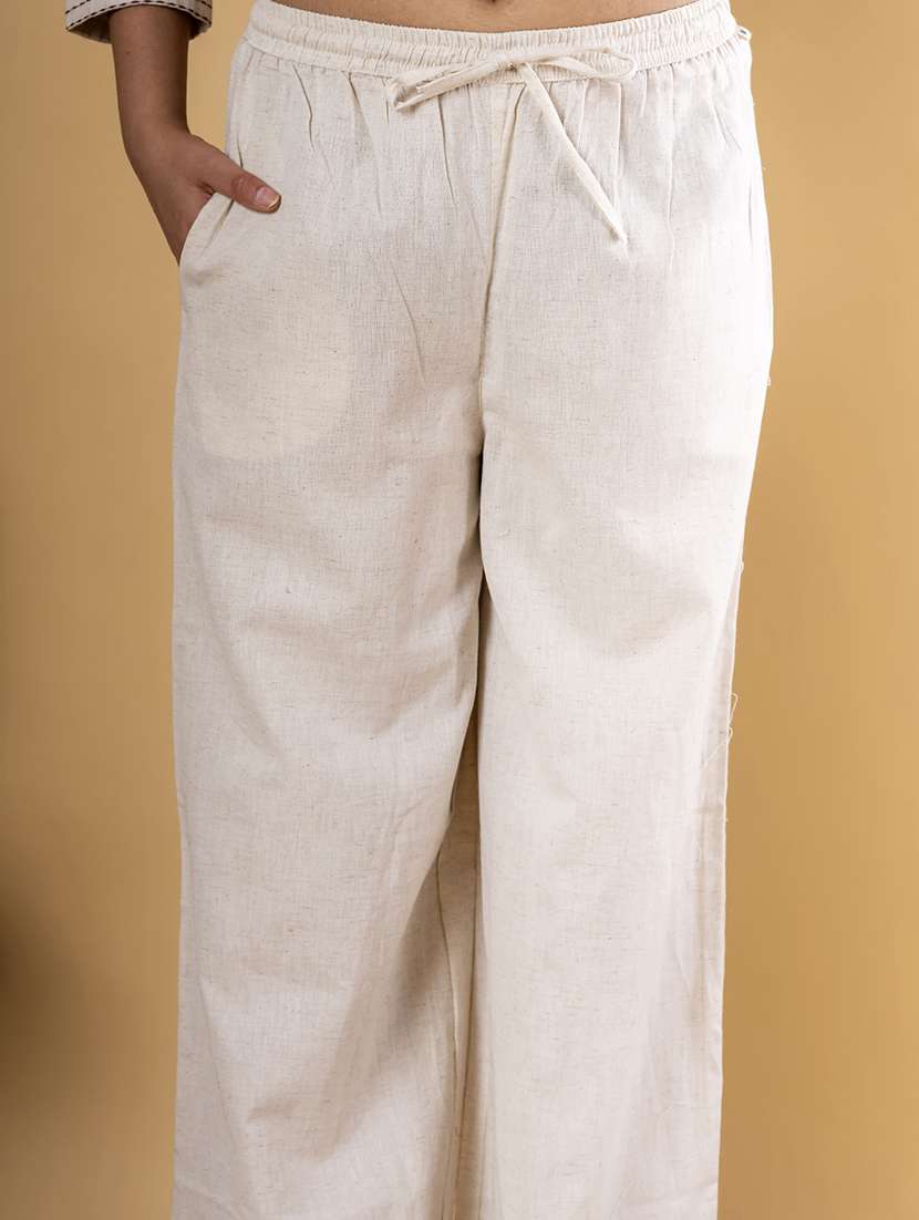 off white cotton blend kurta palazzo  set - 22058356 -  Standard Image - 5