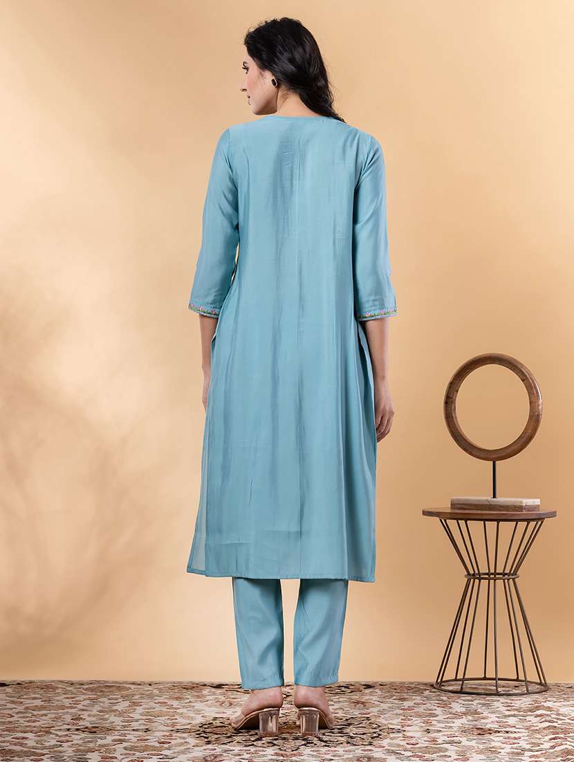 blue silk kurta palazzo  set - 22058366 -  Standard Image - 3