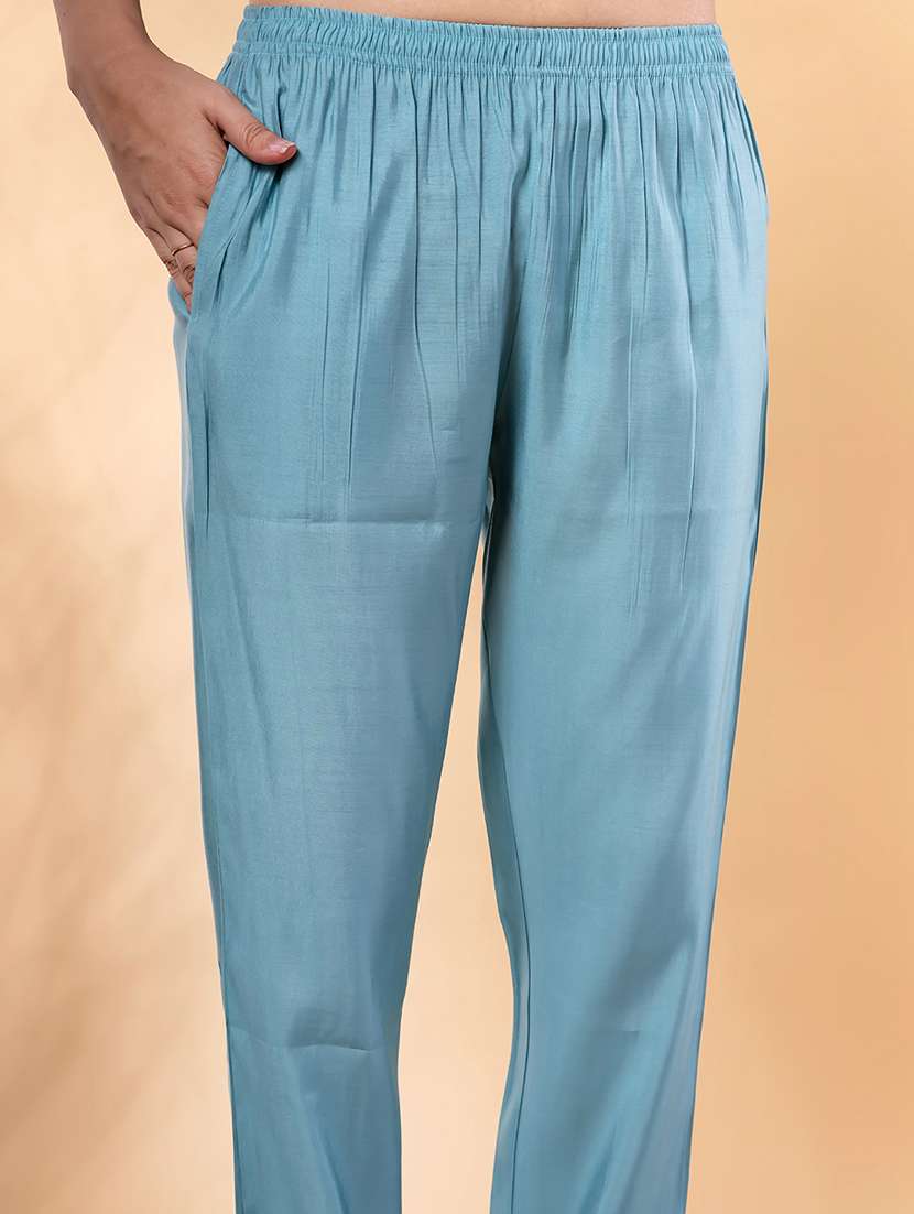 blue silk kurta palazzo  set - 22058366 -  Standard Image - 5