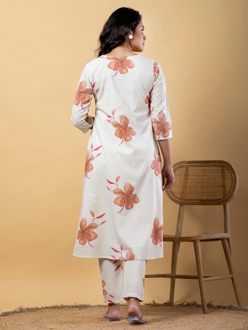 off white cotton kurta palazzo set - 22058367 - Standard Image - 3
