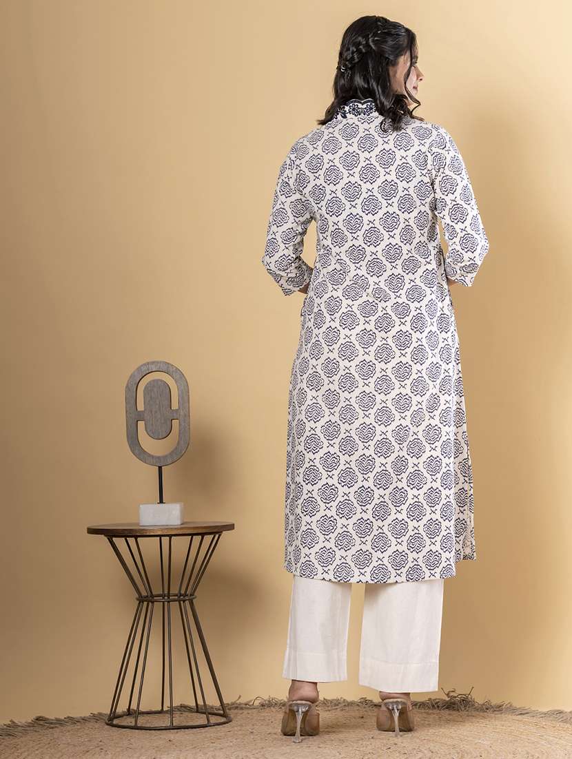 blue cotton blend kurta palazzo  set - 22058370 -  Standard Image - 3