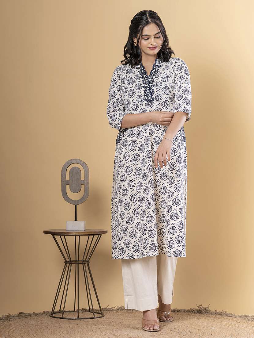 blue cotton blend kurta palazzo  set - 22058370 -  Standard Image - 5