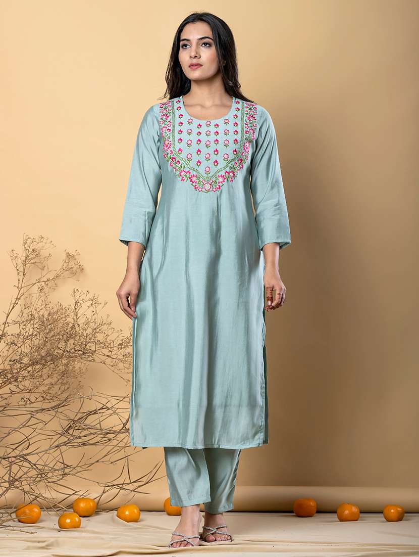 blue silk blend kurta palazzo  set