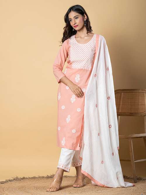 peach cotton blend suit  set - 22058397 -  Standard Image - 0
