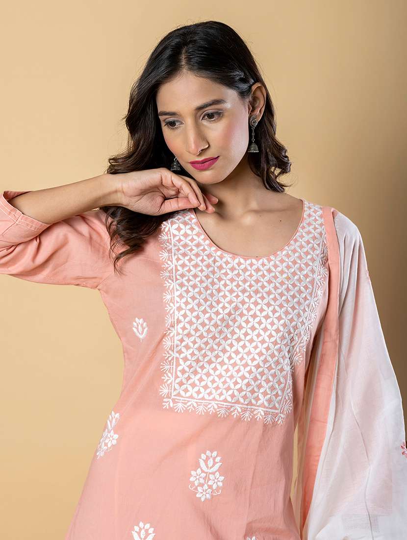 peach cotton blend suit set - 22058397 - Standard Image - 5