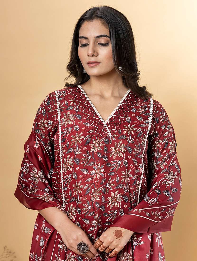 red cotton blend suit  set - 22058399 -  Standard Image - 5