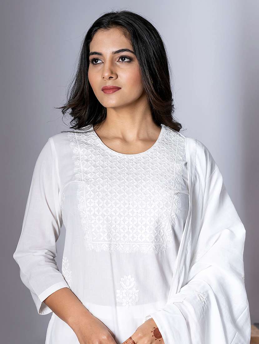 white cotton blend suit  set - 22058400 -  Standard Image - 5