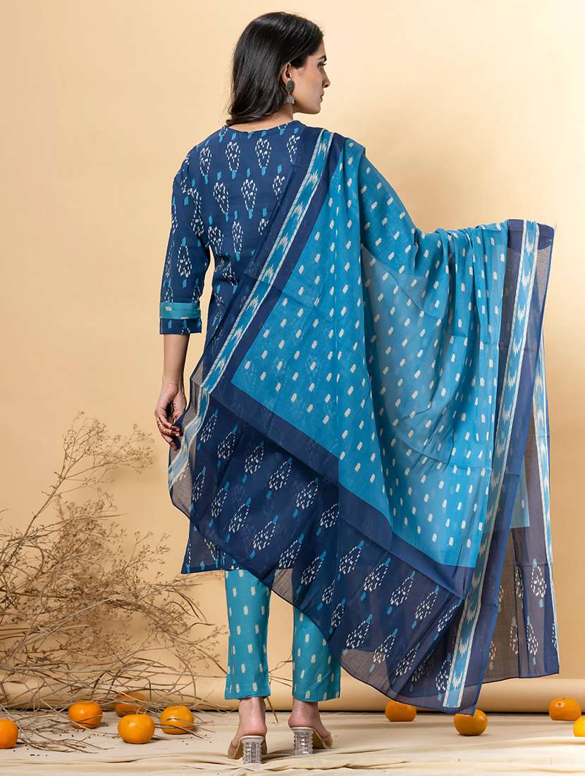 blue cotton blend suit  set - 22058405 -  Standard Image - 3