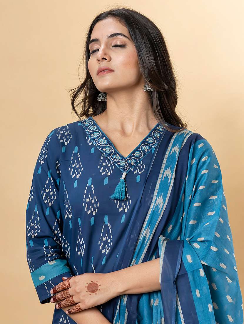 blue cotton blend suit  set - 22058405 -  Standard Image - 5