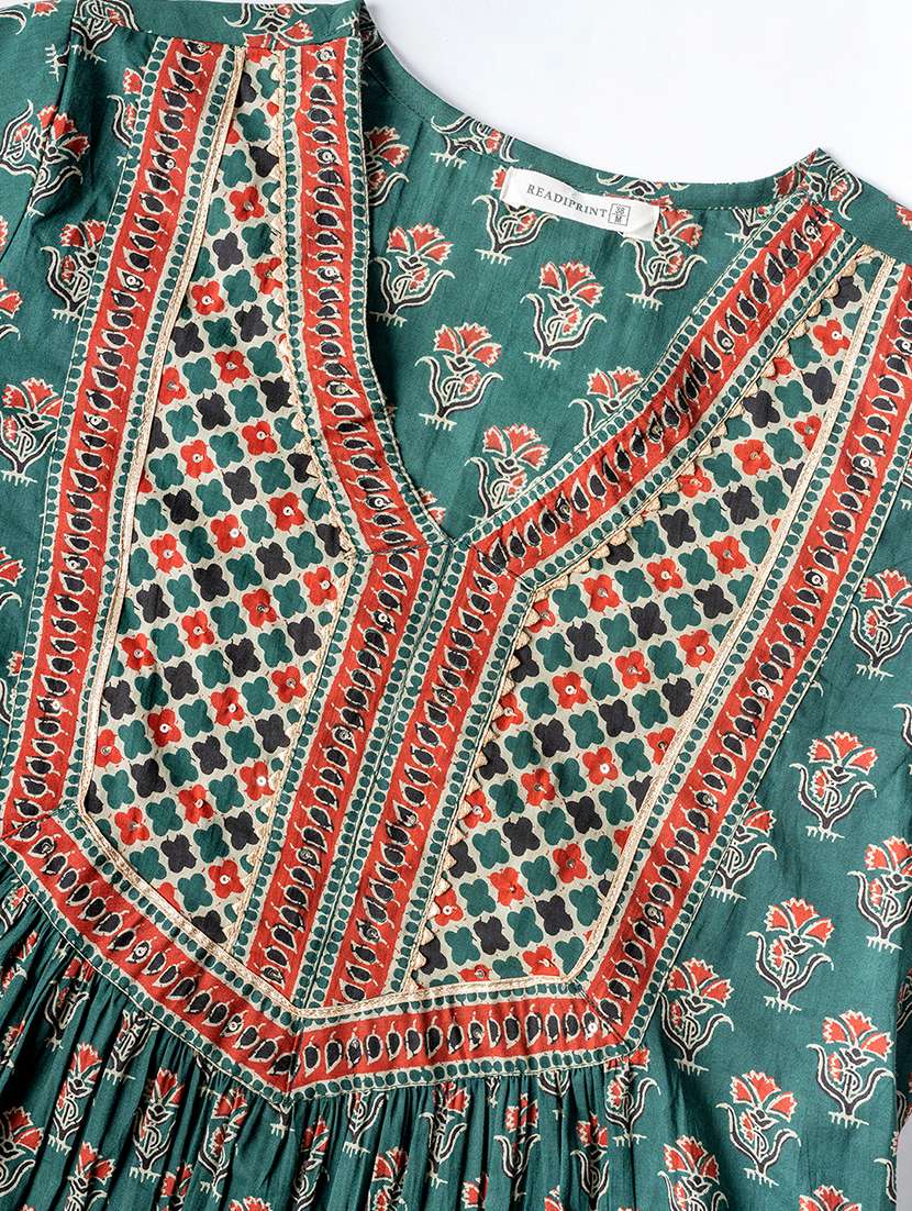 green cotton blend kurta palazzo  set - 22058408 -  Standard Image - 5