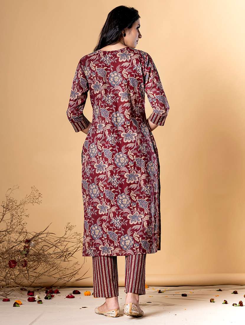 maroon cotton blend kurta palazzo  set - 22058409 -  Standard Image - 3