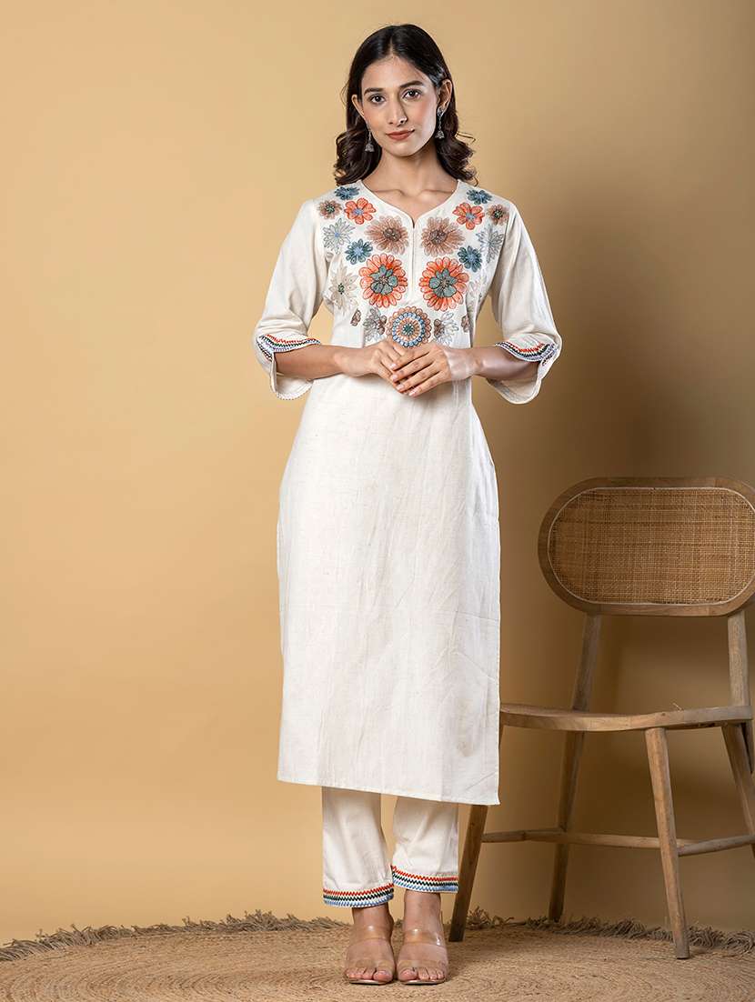 off white cotton blend kurta palazzo  set