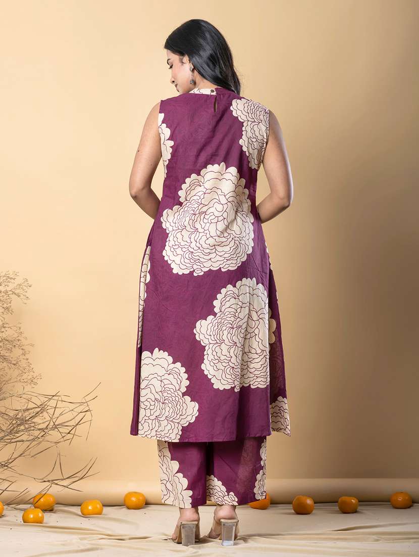 purple cotton kurta palazzo  set - 22058413 -  Standard Image - 3
