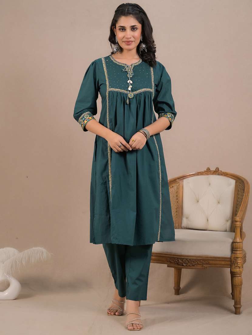 green cotton kurta pant  set - 22058421 -  Standard Image - 3
