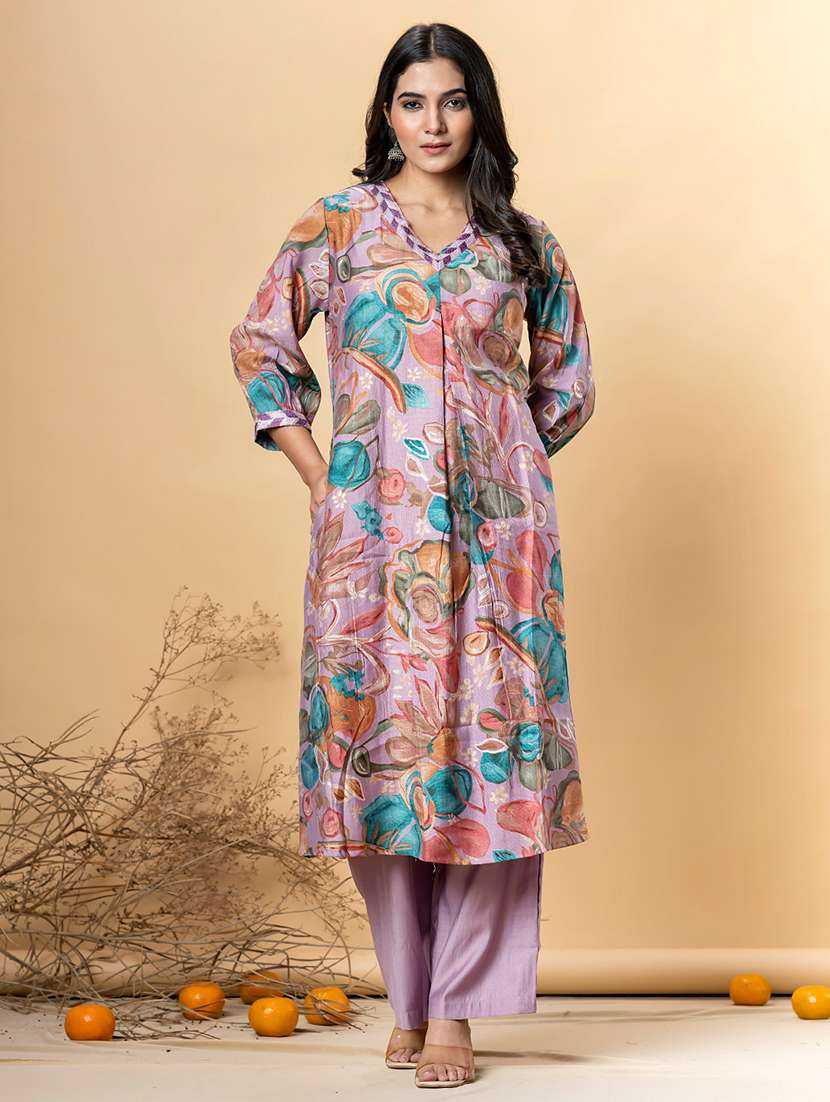 purple rayon kurta pant  set