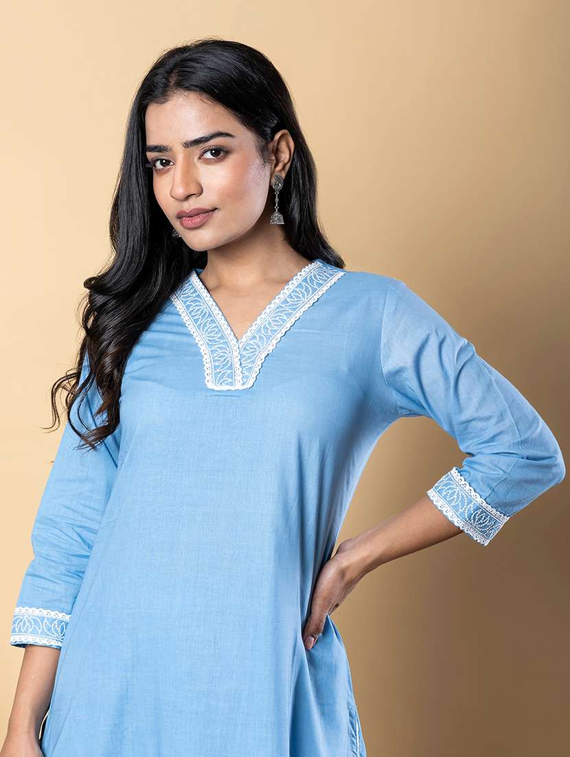 women three quarter sleeve kurta and pant set - 22058453 -  Standard Image - 5