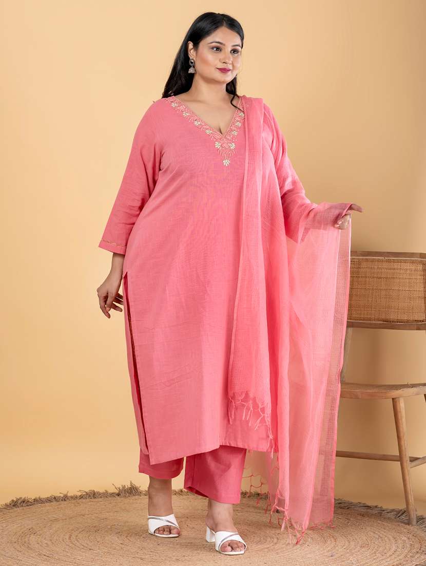 peach cotton blend suit  set - 22058468 -  Standard Image - 3
