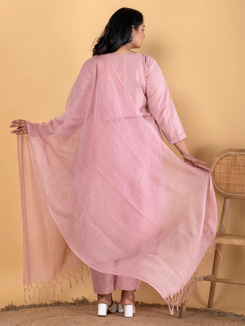women three quarter sleeve kurta pant with dupatta set - 22058469 - Standard Image - 3