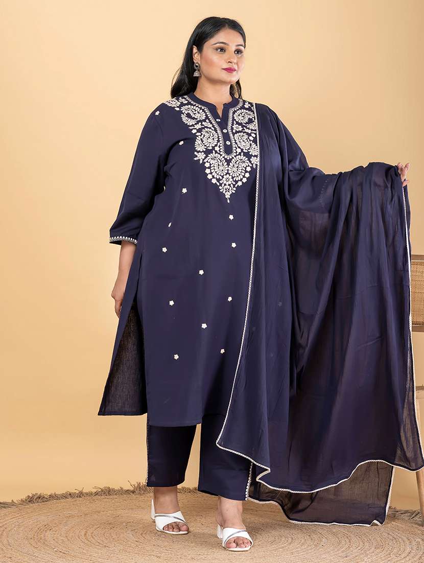 women three quarter sleeve kurta pant with dupatta set