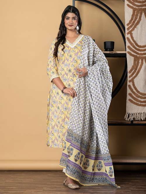 yellow cotton suit  set - 22058479 -  Standard Image - 0