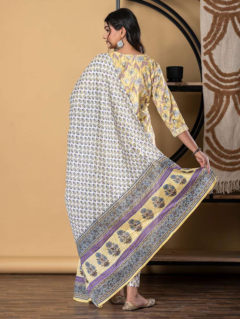 yellow cotton suit  set - 22058479 -  Standard Image - 3