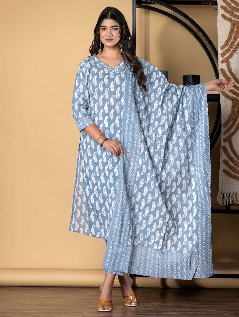 grey cotton suit  set - 22058480 -  Zoom Image - 0