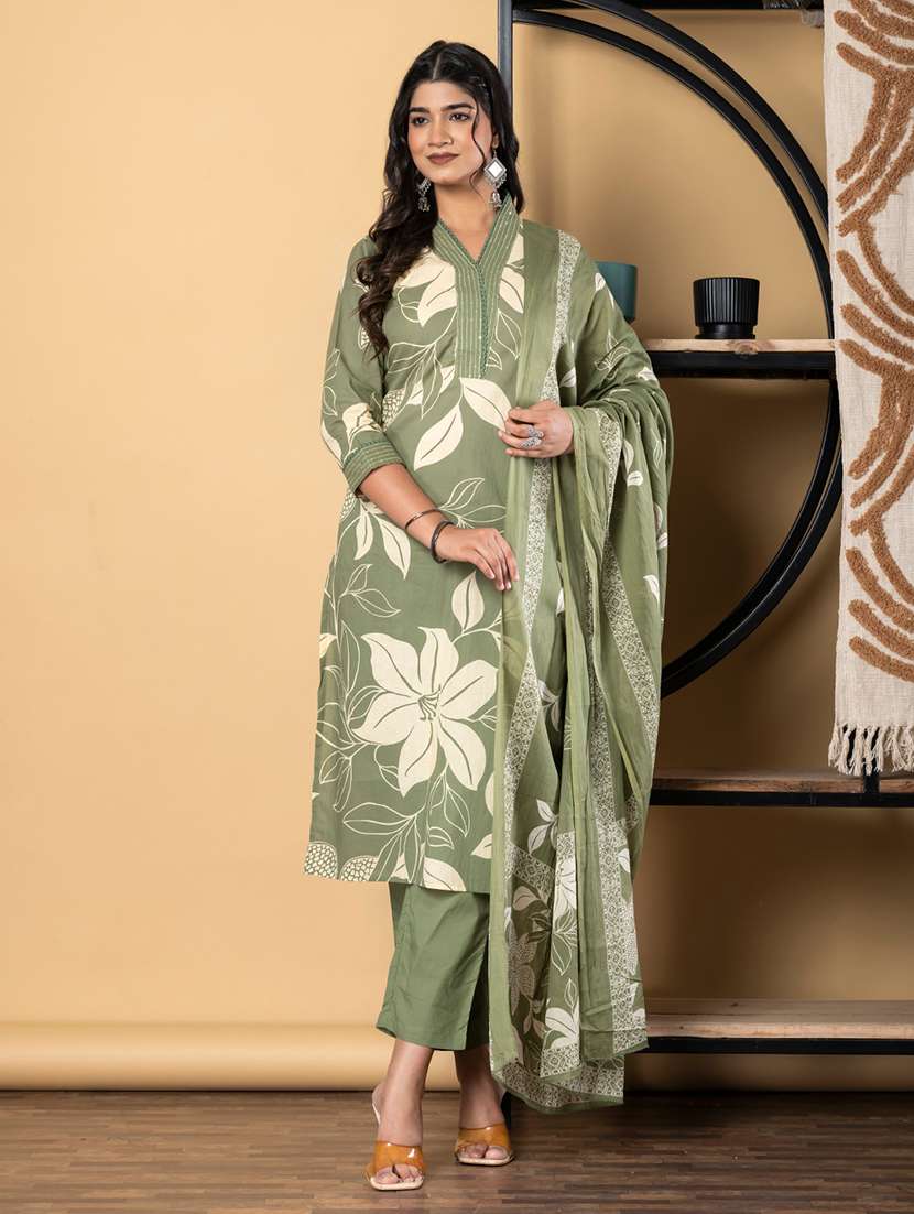 green cotton suit  set - 22058483 -  Zoom Image - 0
