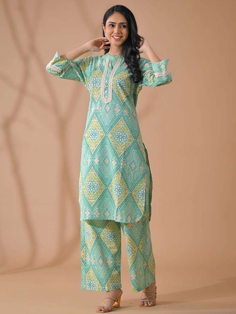 green cotton blend suit  set - 22058486 -  Standard Image - 3