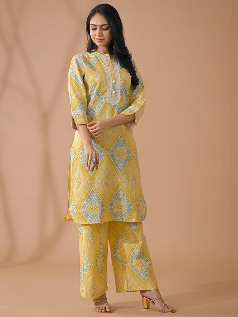 yellow cotton blend suit set - 22058488 - Standard Image - 3