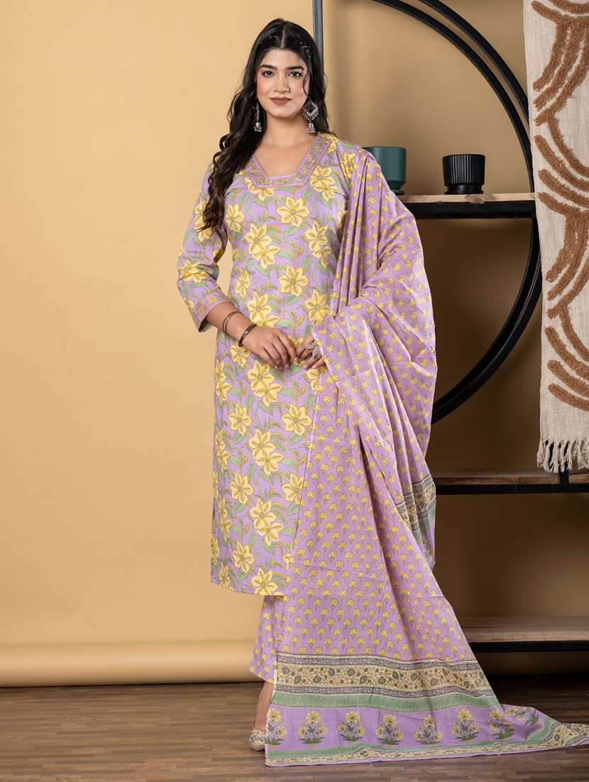 women three quarter sleeve kurta pant with dupatta set