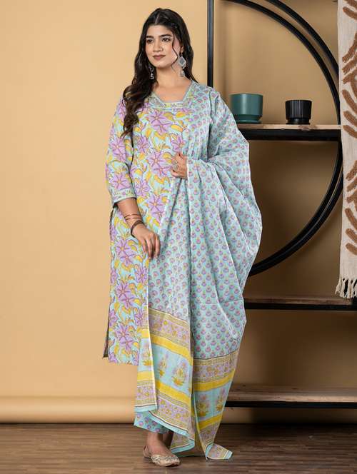 sea green cotton suit  set - 22058491 -  Standard Image - 0