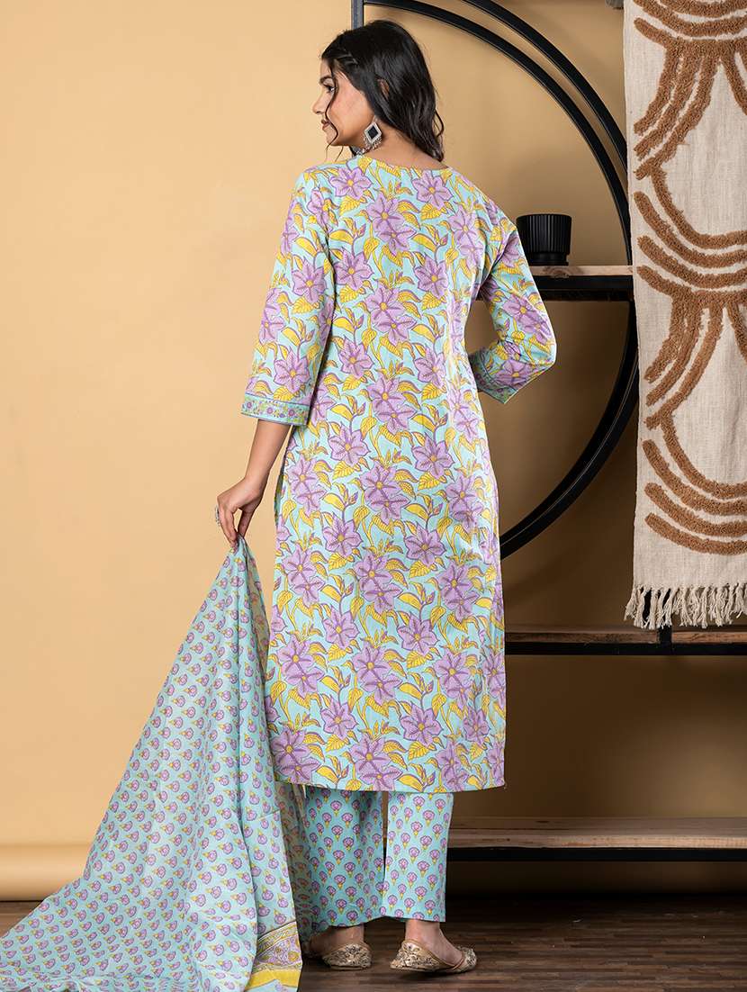 sea green cotton suit  set - 22058491 -  Standard Image - 3