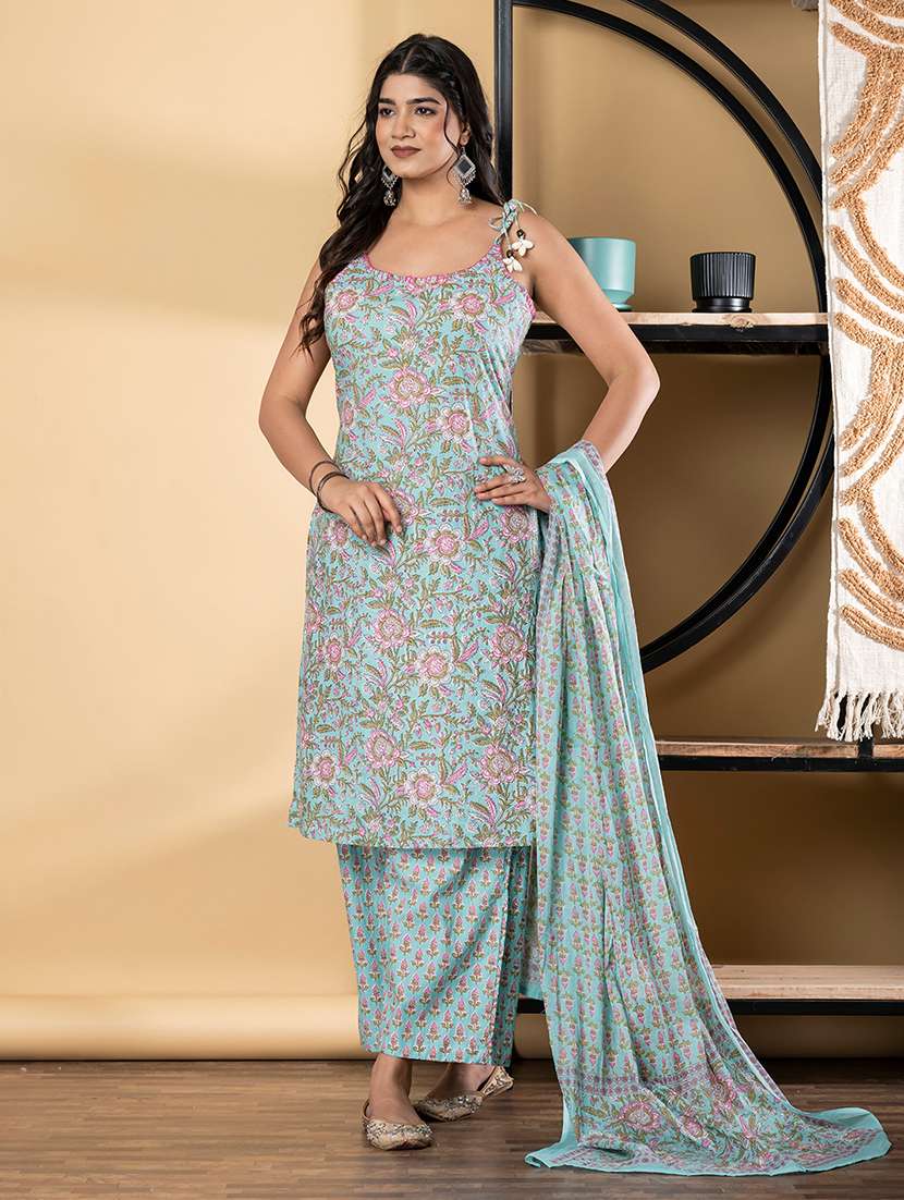 women shoulder strap kurta palazzo with dupatta set