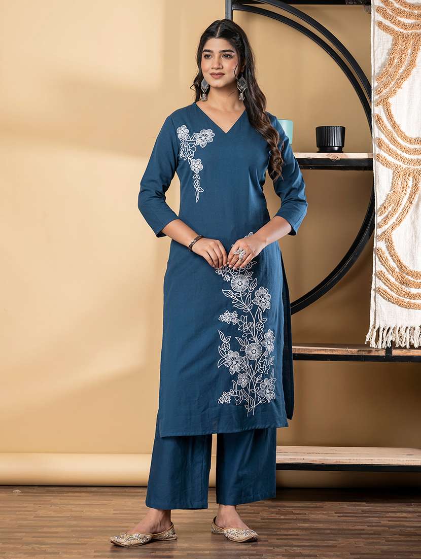 teal cotton suit  set - 22058518 -  Standard Image - 3