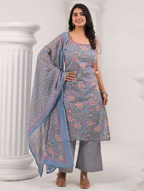 grey cotton suit  set - 22058521 -  Standard Image - 0