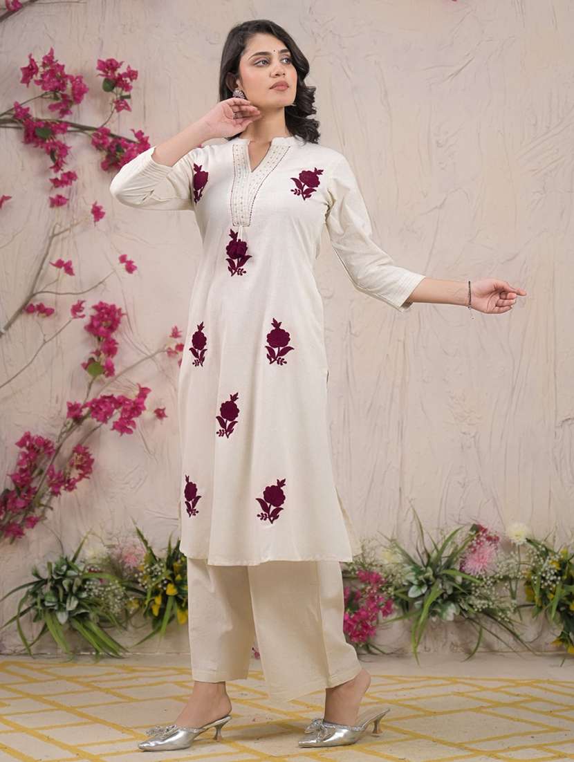 off white cotton blend suit  set - 22058525 -  Standard Image - 3