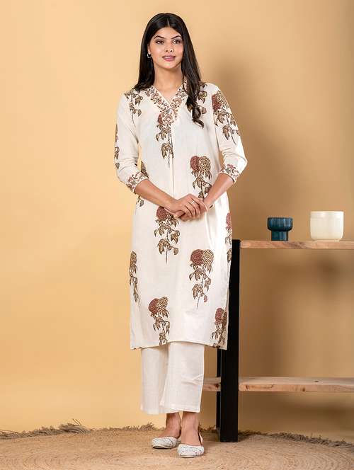 off white cotton blend suit set - 22058546 - Standard Image - 0