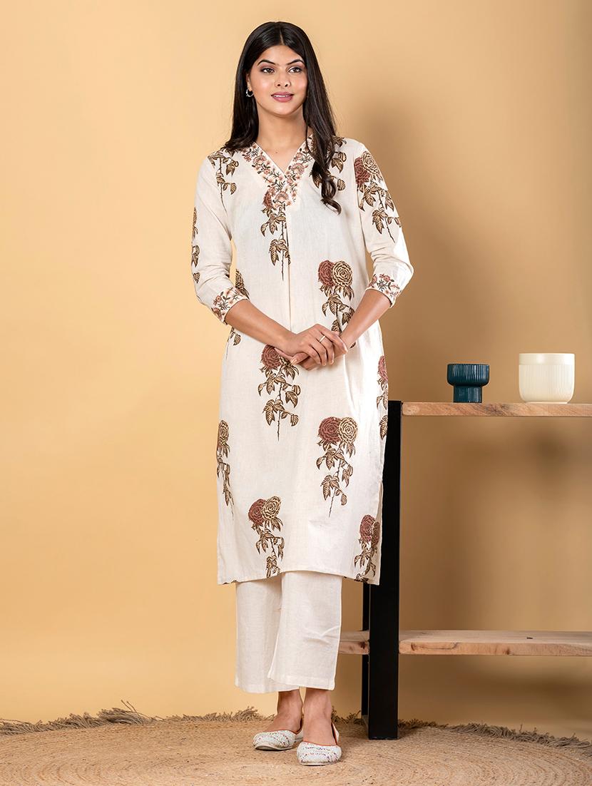 off white cotton blend suit set - 22058546 - Zoom Image - 0