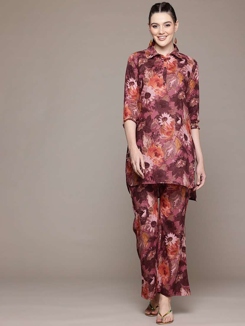 women floral print tunic and palazzo co-ord set