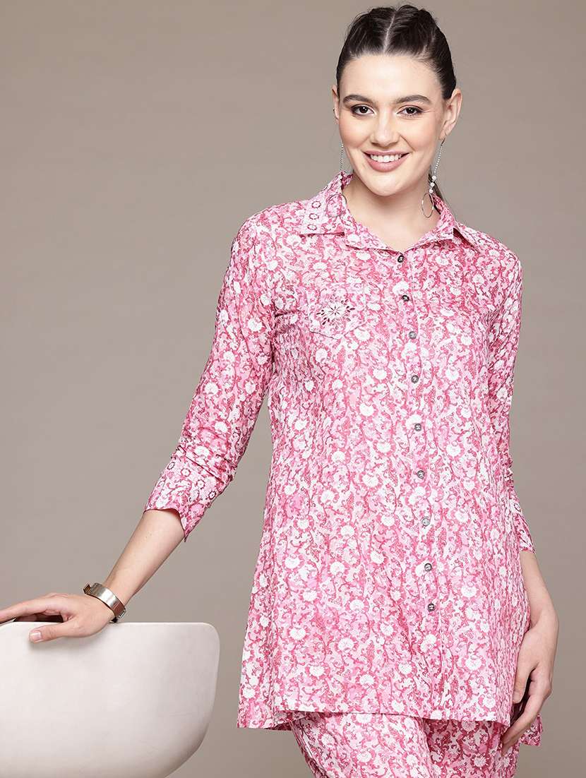 women floral print shirt and trouser co-ord set - 22058558 - Standard Image - 3