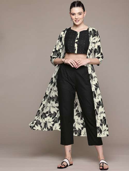 women printed three quarter sleeve ethnic co-ord set - 22058567 -  Standard Image - 0