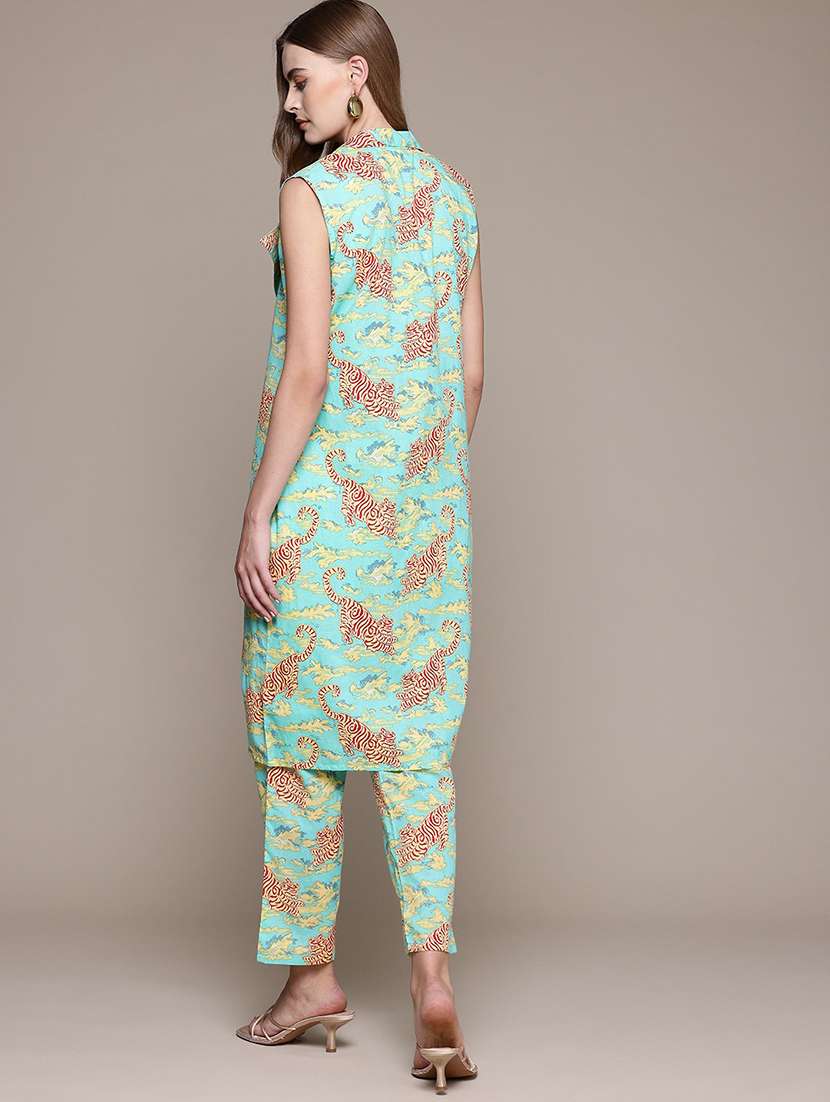 women printed top and trouser with jacket co-ord set - 22058574 -  Standard Image - 3