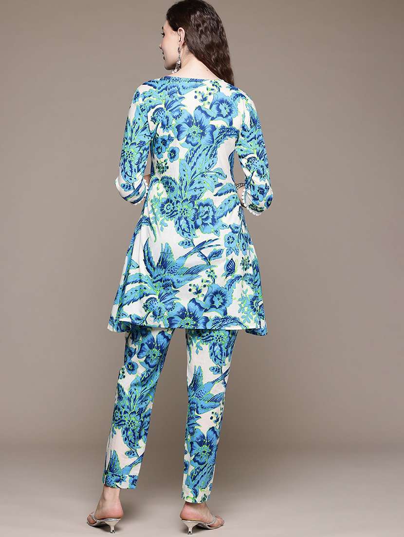 women printed three quarter sleeve ethnic co-ord set - 22058577 -  Standard Image - 3