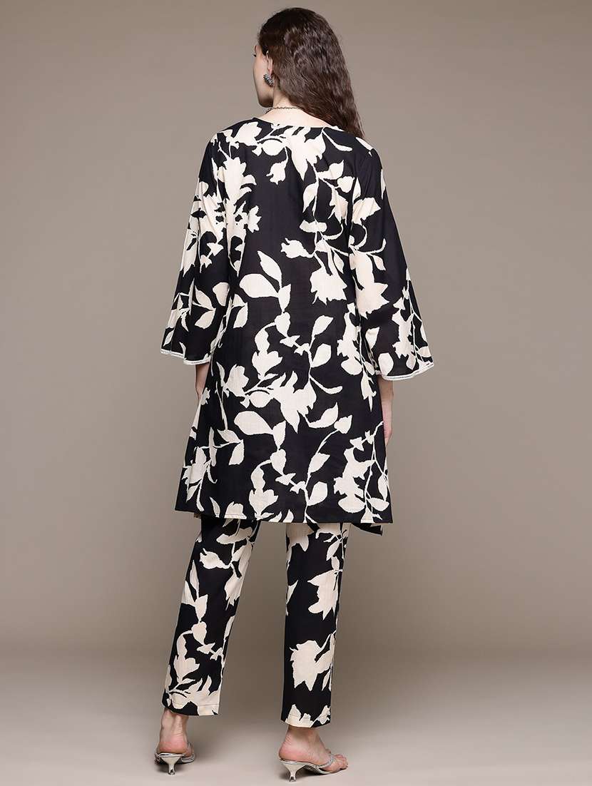 women printed three quarter sleeve ethnic co-ord set - 22058580 - Standard Image - 3