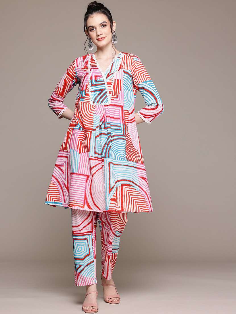 women printed three quarter sleeve ethnic co-ord set - 22058582 - Zoom Image - 0