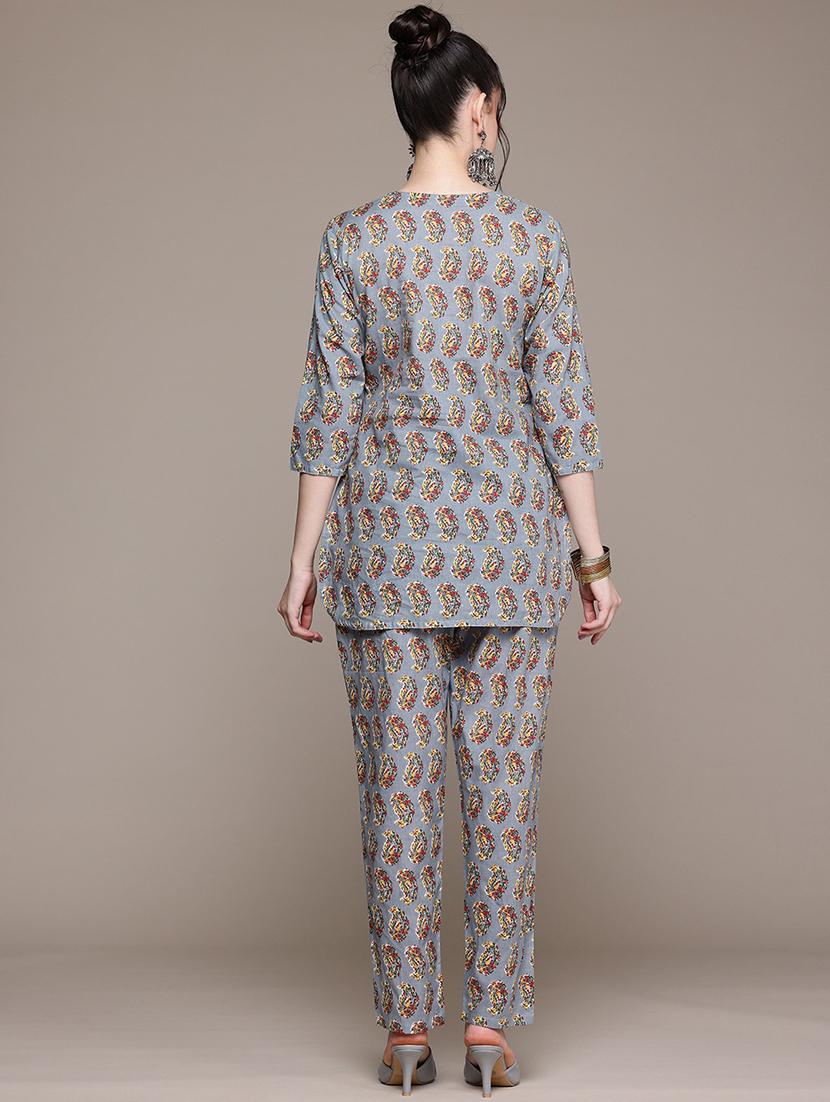 women printed three quarter sleeve ethnic co-ord set - 22058588 - Standard Image - 3