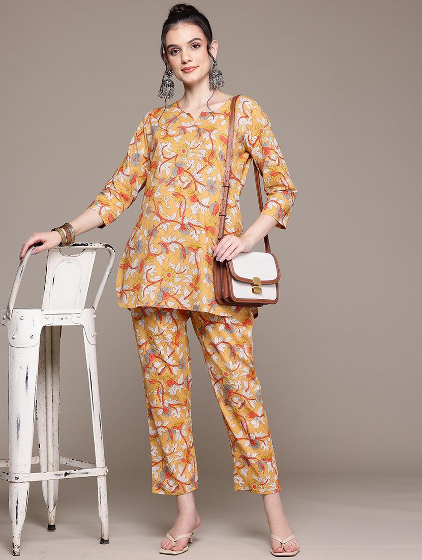 women printed three quarter sleeve ethnic co-ord set